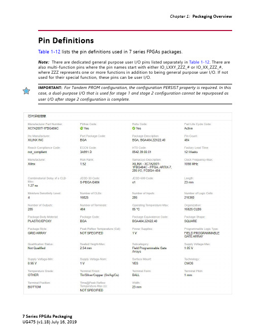 FPGA可编程逻辑器件芯片XC7A200T-1FBG484C中文规格书