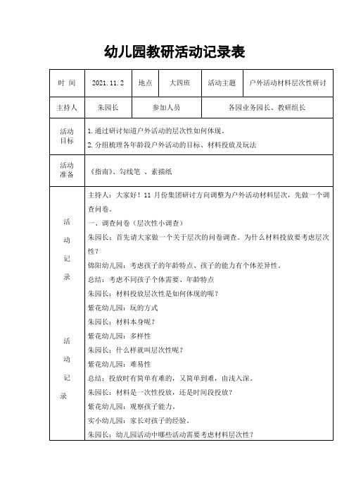 幼儿园教研活动记录表