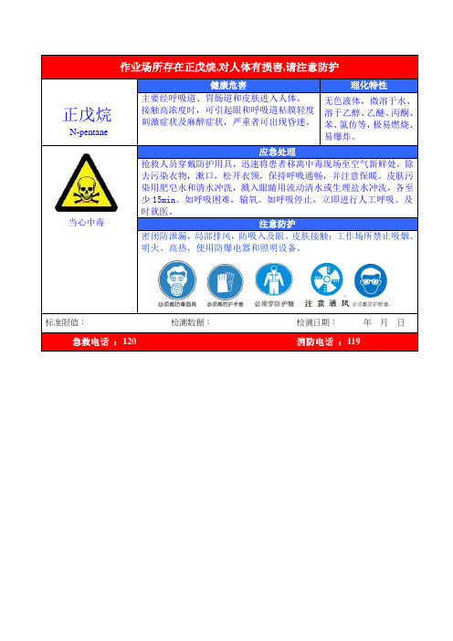 职业病危害告知卡(正戊烷)