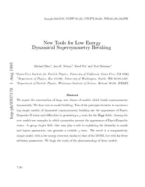 New Tools for Low Energy Dynamical Supersymmetry Breaking