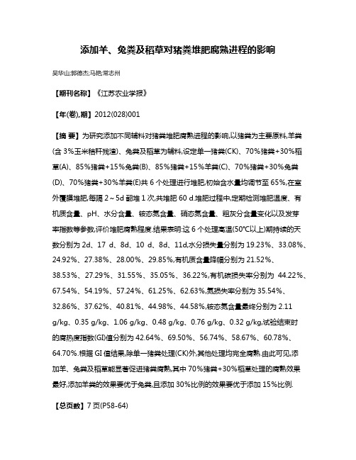 添加羊、兔粪及稻草对猪粪堆肥腐熟进程的影响