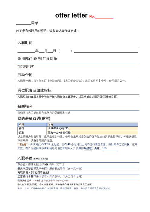 offer letter录用信入职录取通知(完整版)