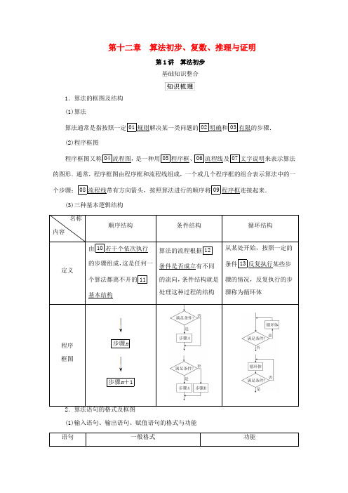 高考数学一轮复习统考 第12章 算法初步、复数、推理与证明 第1讲 算法初步学案(含解析)北师大版-