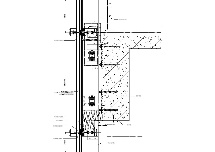dt-46竖明横隐幕墙连接件纵剖节点图(层间防火)