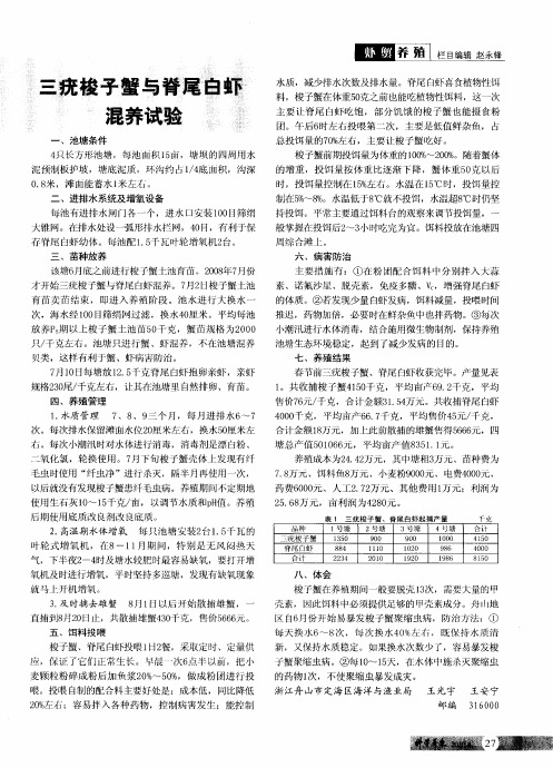 三疣梭子蟹与脊尾白虾混养试验