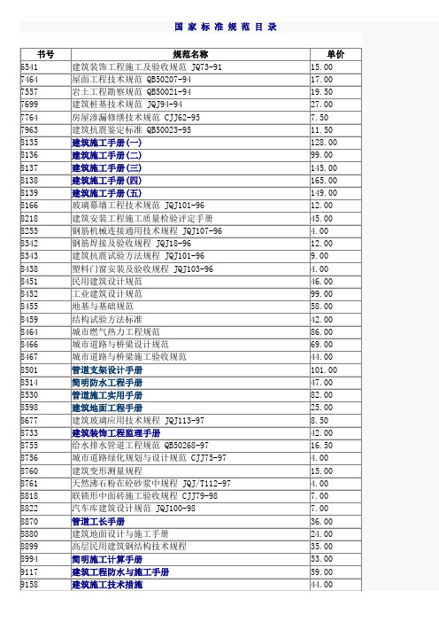 国 家 标 准 规 范 目 录