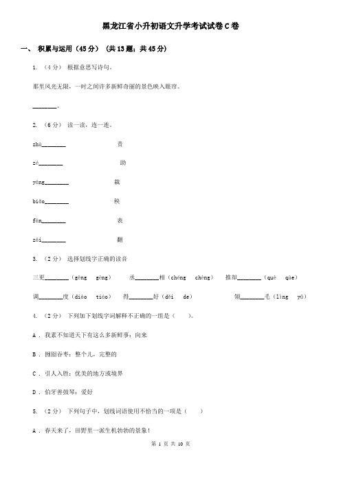 黑龙江省小升初语文升学考试试卷C卷