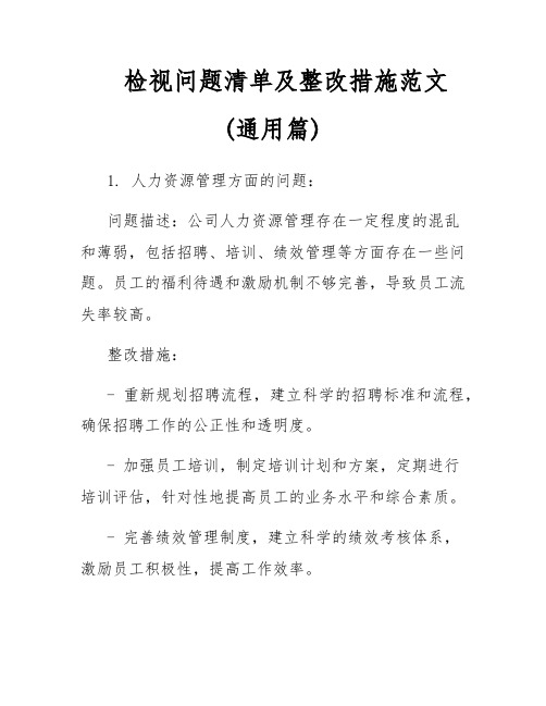 检视问题清单及整改措施范文(通用篇)