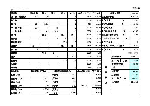 复合肥配方与成本计算