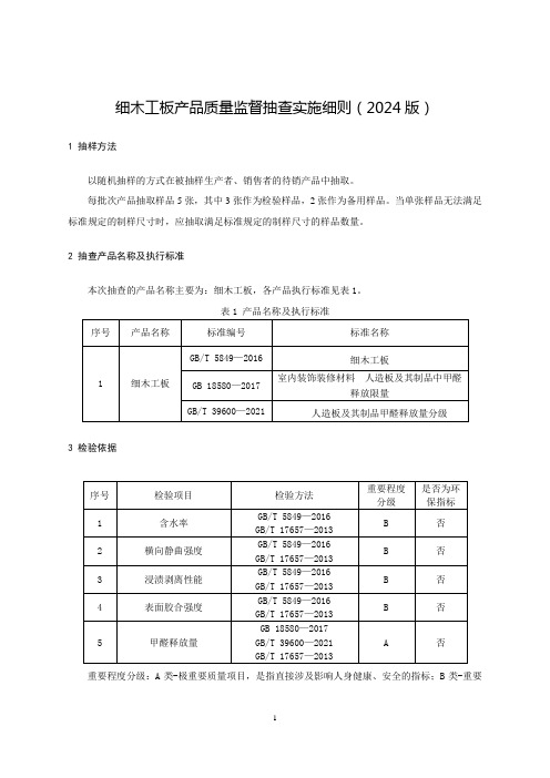 细木工板产品质量监督抽查实施细则