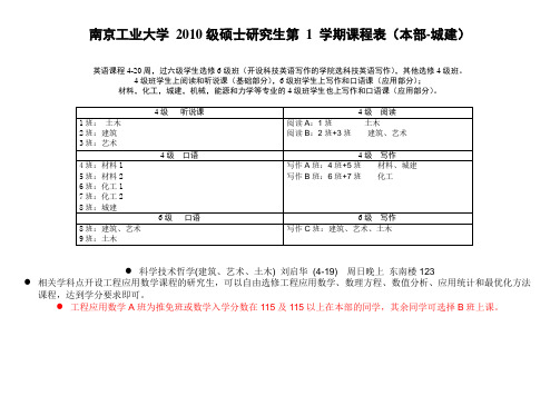 南京工业大学2010级硕士研究生第1学期课程表本部-城建