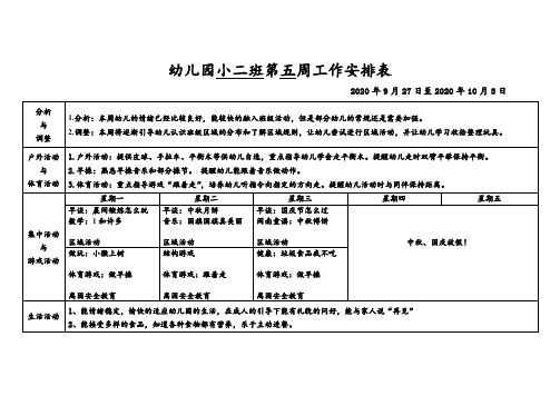 幼儿园小班第五周工作安排表