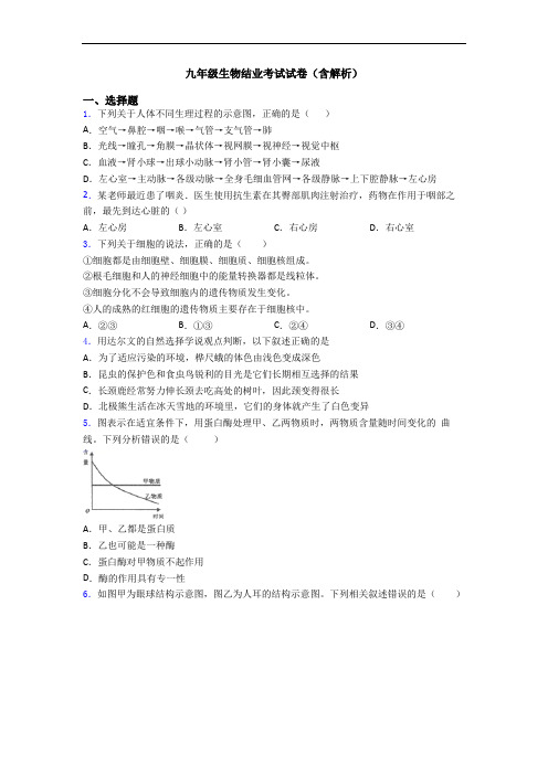 九年级生物结业考试试卷(含解析)