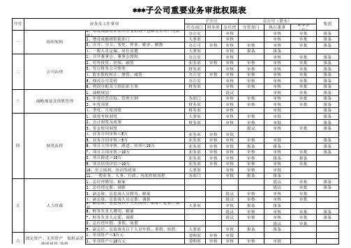 公司重要业务审批权限表