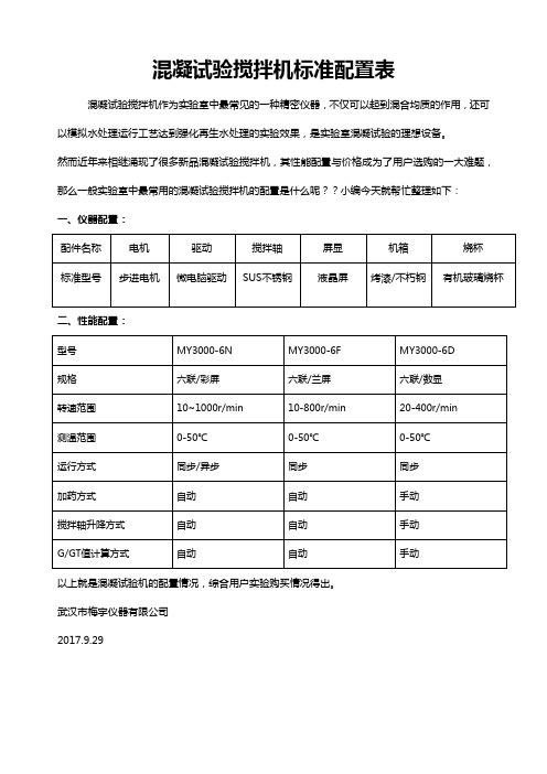 混凝试验搅拌机配置表