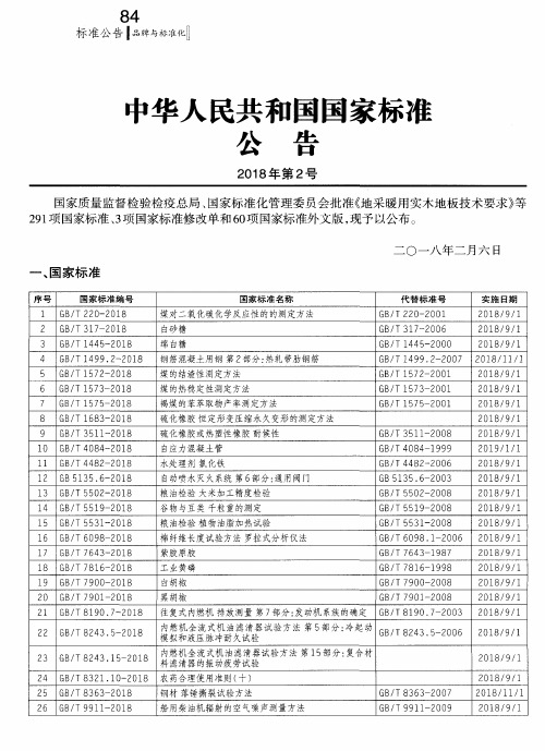 中华人民共和国国家标准公告 2018年第2号