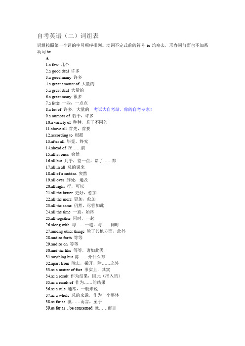 自考英语(二)词组表