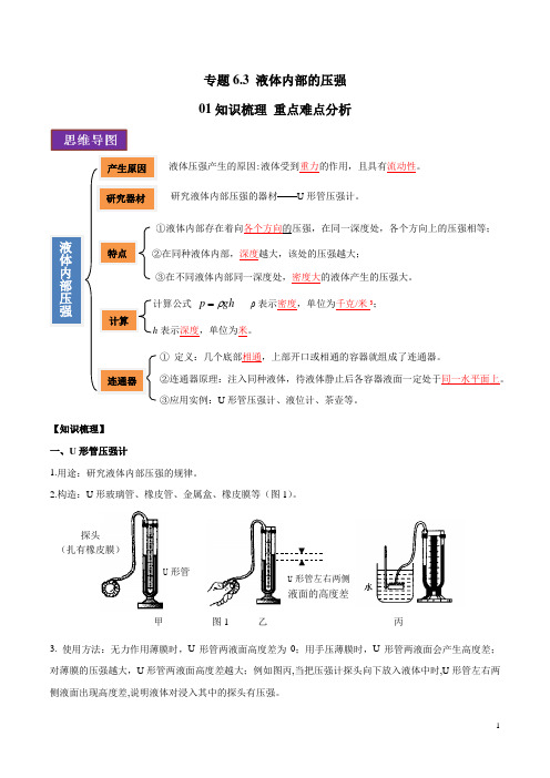上海市2020年中考物理一模复习知识与必刷题专题6.3 液体内部的压强(知识梳理与重点、难点讲解)(解析版)