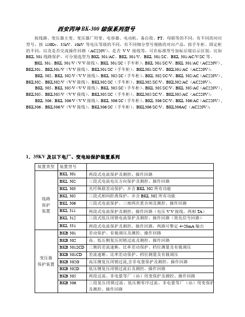 BK-300综保系列型号汇总