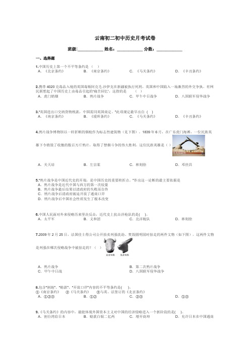 云南初二初中历史月考试卷带答案解析
