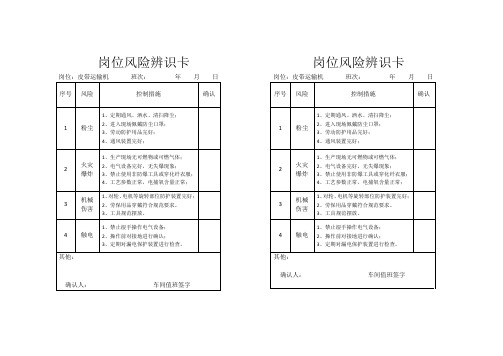 岗位风险辨识卡-皮带工