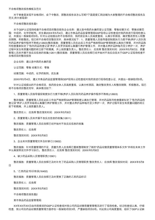 不合格项整改报告模板及范文