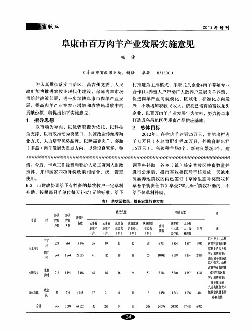 阜康市百万肉羊产业发展实施意见