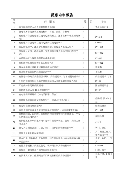 反恐C-TPAT内审检查表及报告