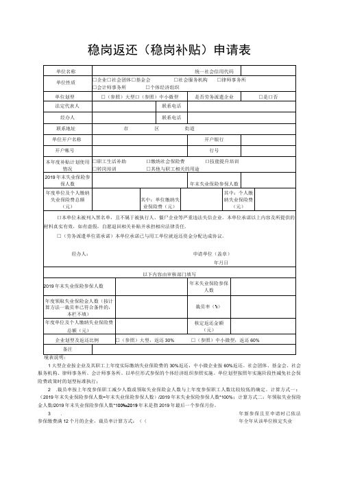 稳岗返还(稳岗补贴)申请表承诺书