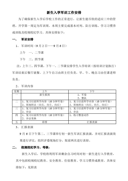 新生入学军训工作安排