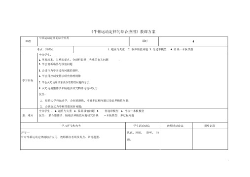 高三物理上学期第1周教学设计(牛顿运动定律的综合应用)