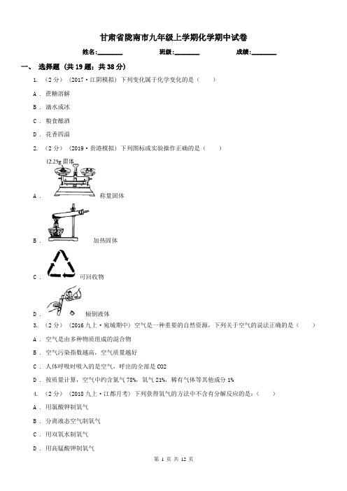 甘肃省陇南市九年级上学期化学期中试卷