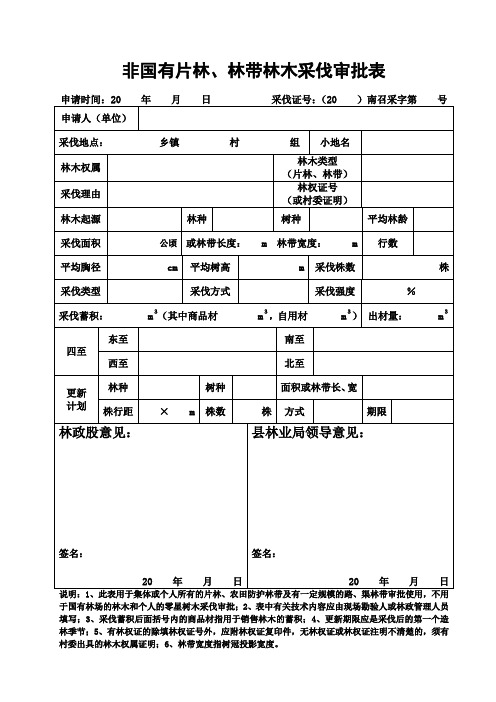 非国有片林、林带林木采伐审批表