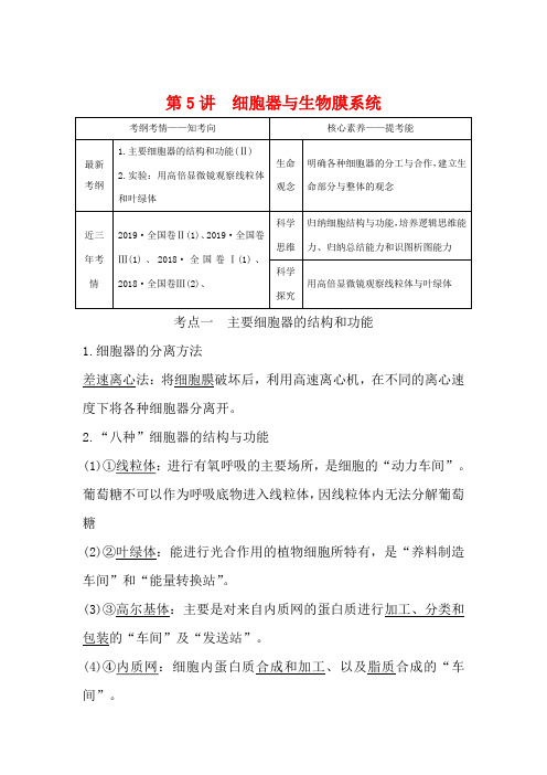 高考生物一轮复习 第二单元 细胞的基本结构与物质运输 第5讲 细胞器与生物膜系统教