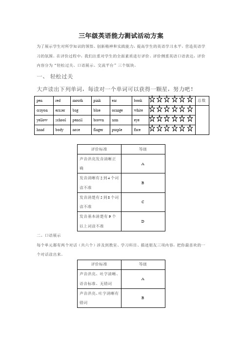 三年级英语能力测试活动方案