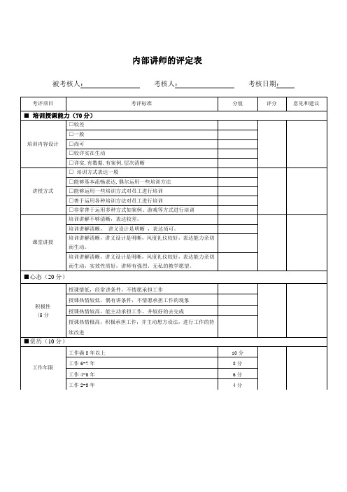 内部讲师的评定表