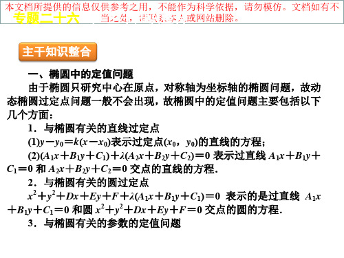 专题二十六椭圆中定值和最值问题专业知识讲座