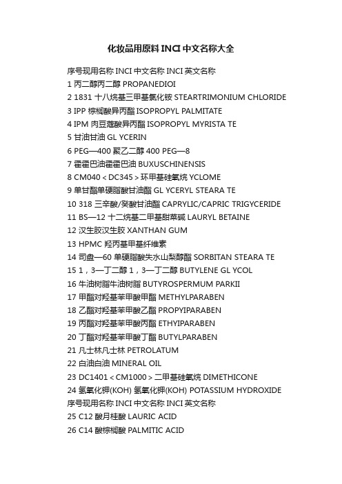 化妆品用原料INCI中文名称大全