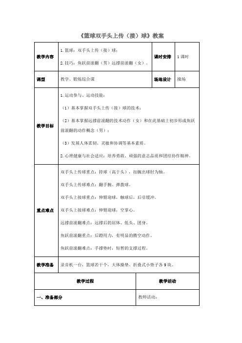 人教版九年级《篮球双手头上传(接)球》教案