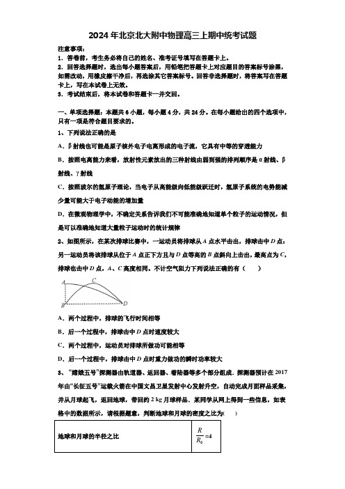 2024年北京北大附中物理高三上期中统考试题含解析