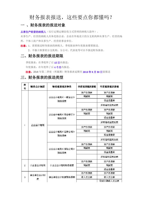 财务报表报送要点