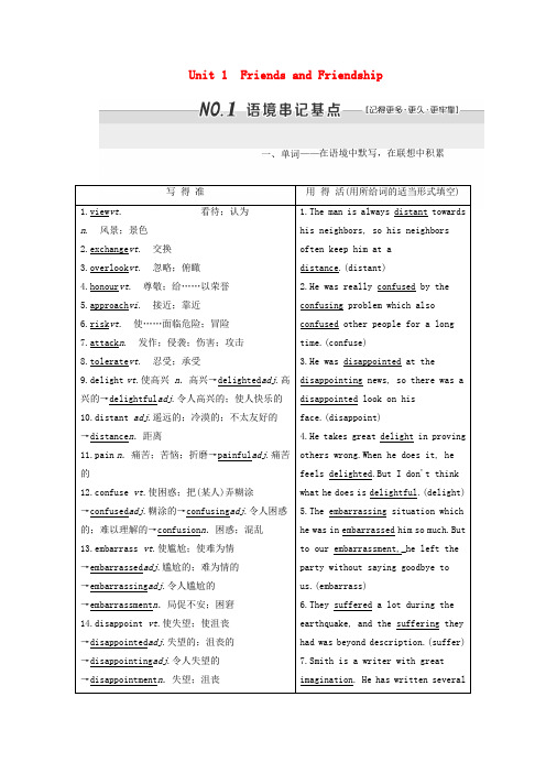 2018届高考英语一轮复习Unit1FriendsandFriendship学案重庆大学版必修2