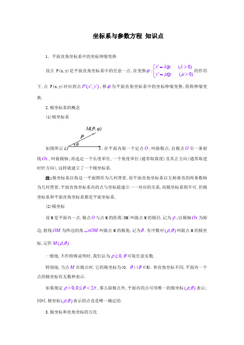 (完整版)坐标系与参数方程知识点