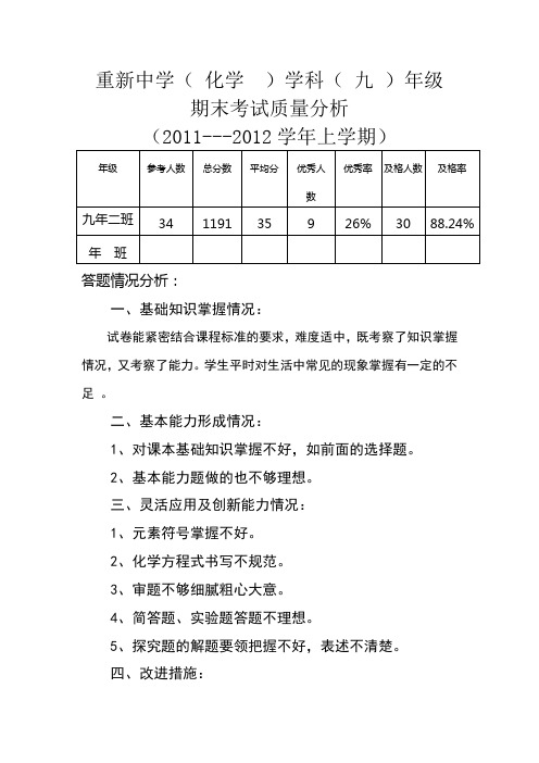 化学学科质量分析