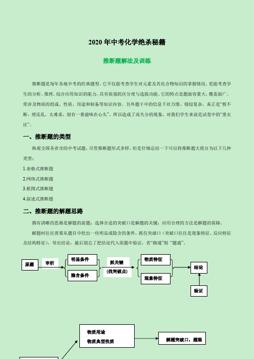 秘籍5 推断题解法-2020年中考化学绝杀秘籍(原卷版)