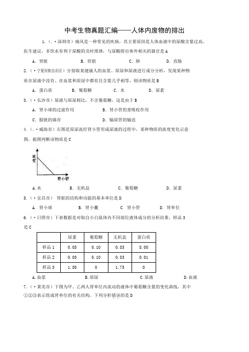 中考生物真题汇编人体内废物的排出