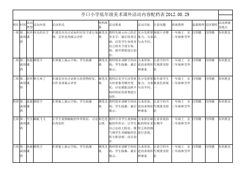 亭口小学美术课外活动内容配档表低年级