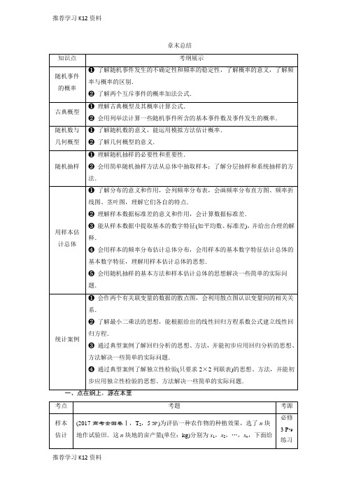 推荐学习K12高考数学文一轮分层演练：第10章 概率、统计和统计案例 章末总结