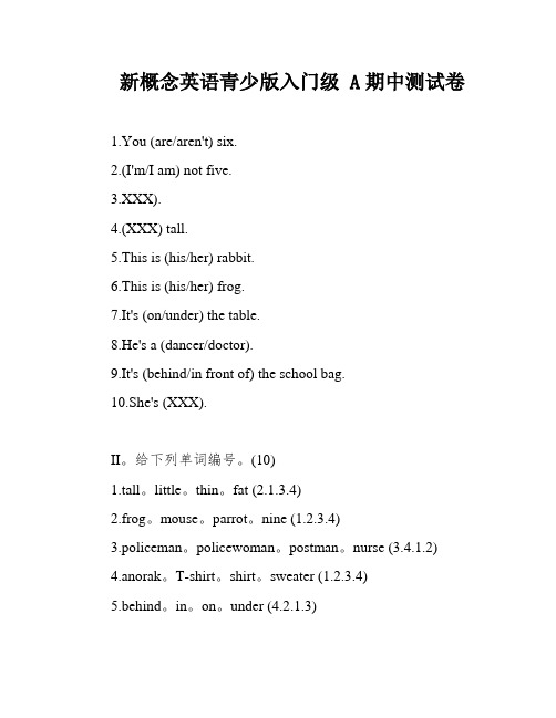 新概念英语青少版入门级 A期中测试卷