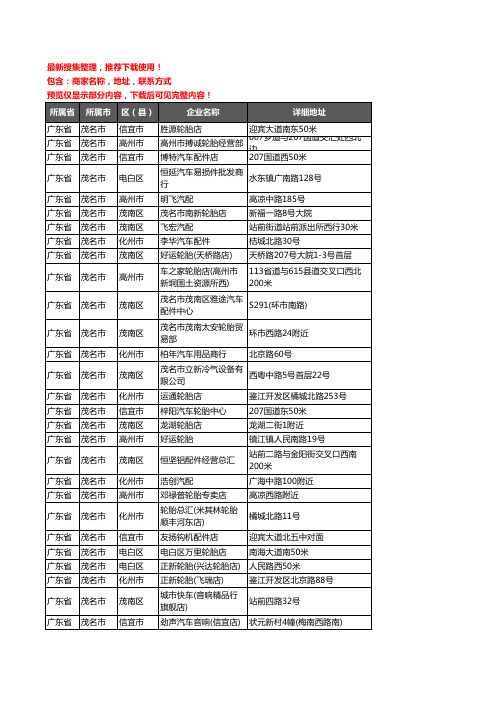 新版广东省茂名市汽车用品企业公司商家户名录单联系方式地址大全855家